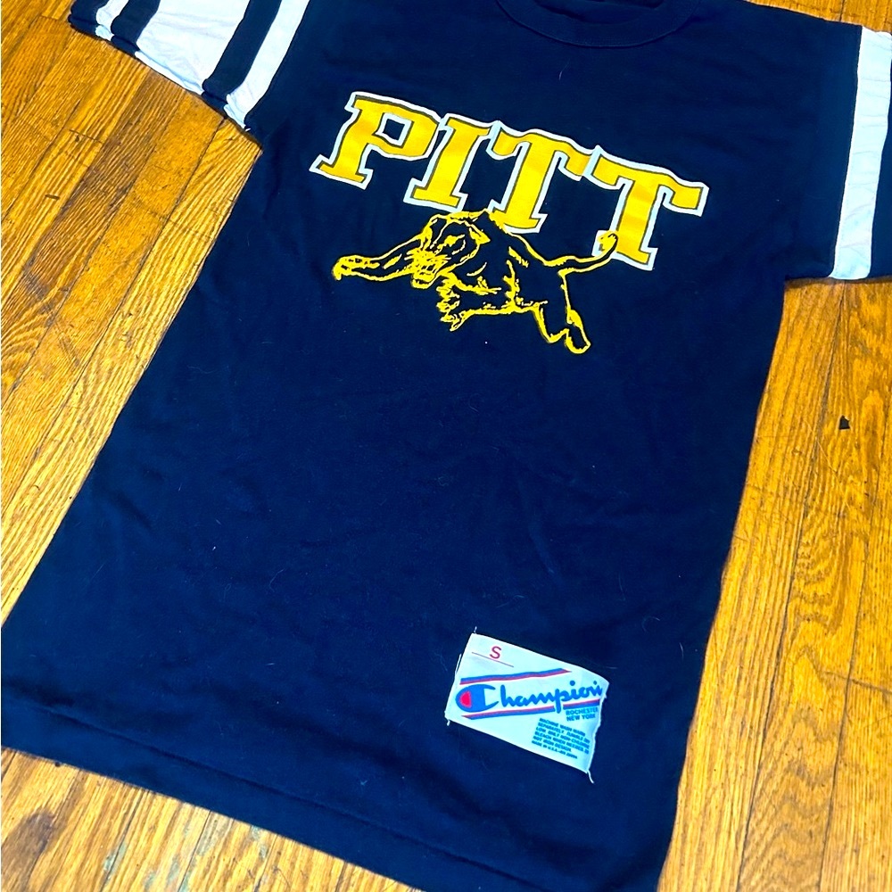 Vintage 70s Pitt Panthers Champion Tee Shirt 3-Ring RARE size S